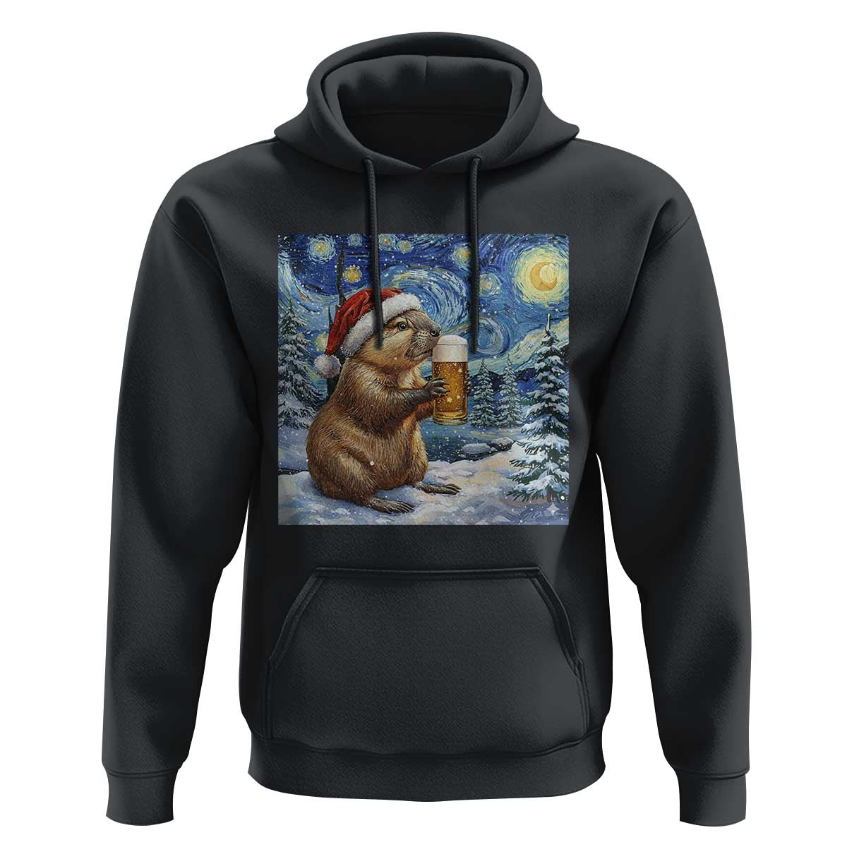 Otter Beer Christmas Hoodie Starry Night Van Gogh - Wonder Print Shop