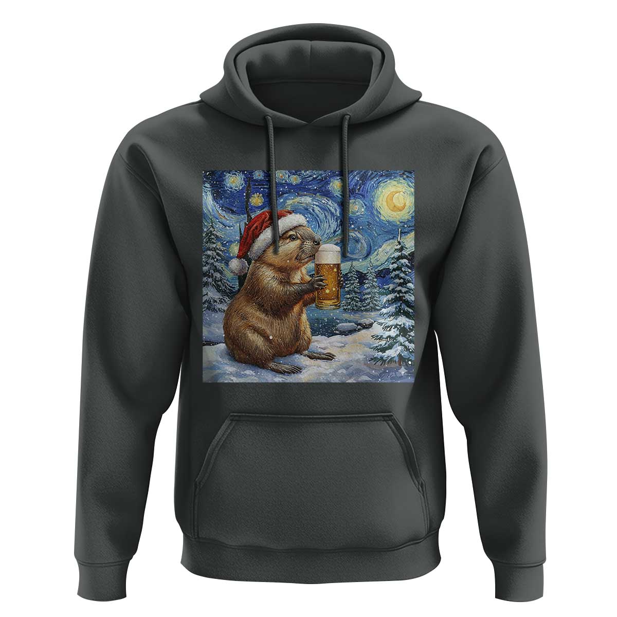 Otter Beer Christmas Hoodie Starry Night Van Gogh - Wonder Print Shop