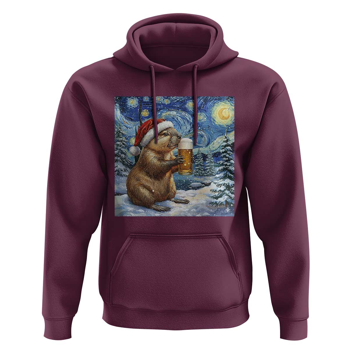 Otter Beer Christmas Hoodie Starry Night Van Gogh - Wonder Print Shop