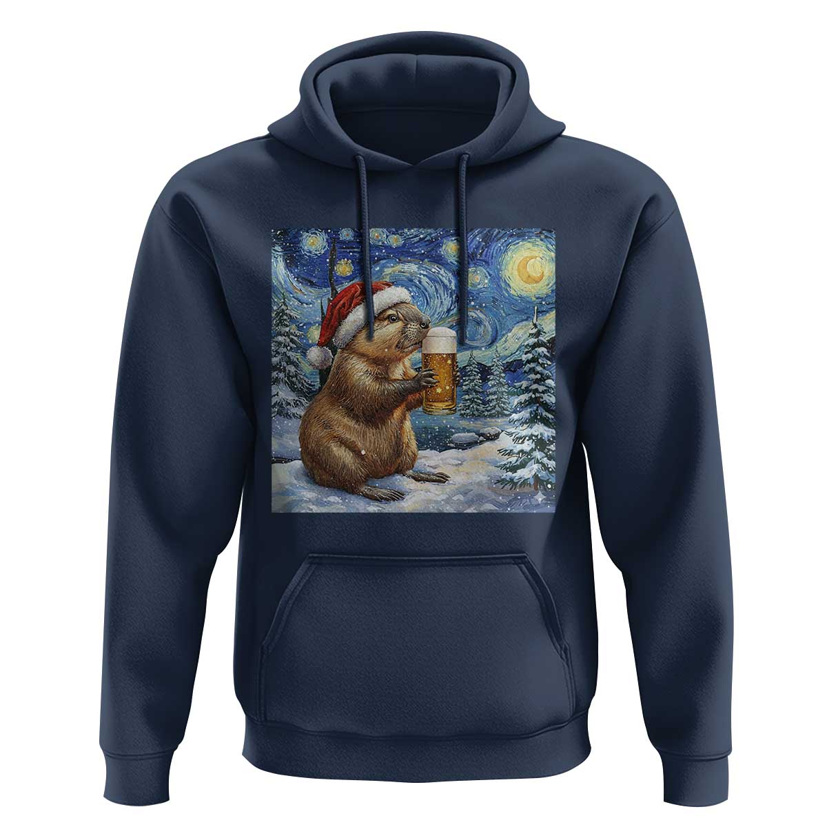 Otter Beer Christmas Hoodie Starry Night Van Gogh - Wonder Print Shop