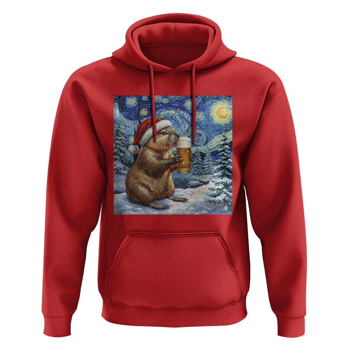 Otter Beer Christmas Hoodie Starry Night Van Gogh - Wonder Print Shop