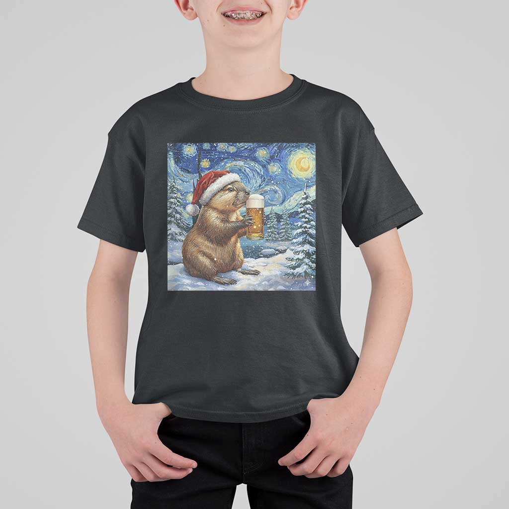Otter Beer Christmas T Shirt For Kid Starry Night Van Gogh - Wonder Print Shop