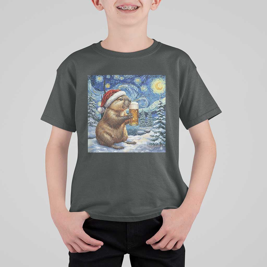 Otter Beer Christmas T Shirt For Kid Starry Night Van Gogh - Wonder Print Shop