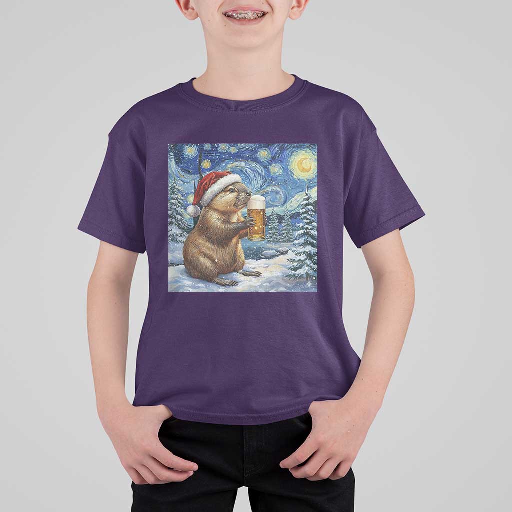 Otter Beer Christmas T Shirt For Kid Starry Night Van Gogh - Wonder Print Shop