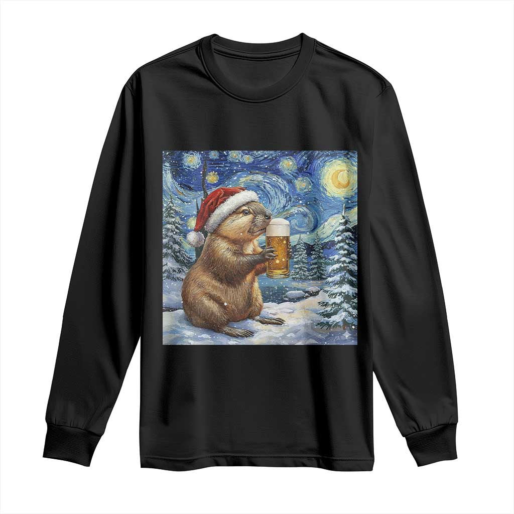 Otter Beer Christmas Long Sleeve Shirt Starry Night Van Gogh - Wonder Print Shop