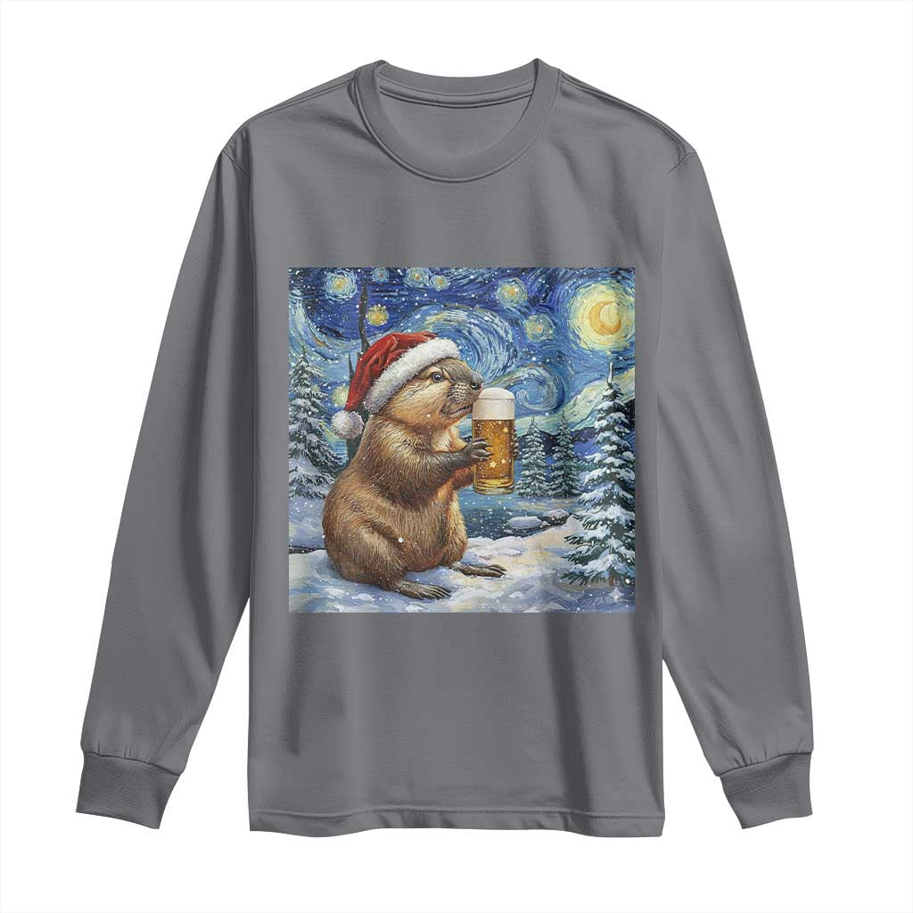 Otter Beer Christmas Long Sleeve Shirt Starry Night Van Gogh - Wonder Print Shop