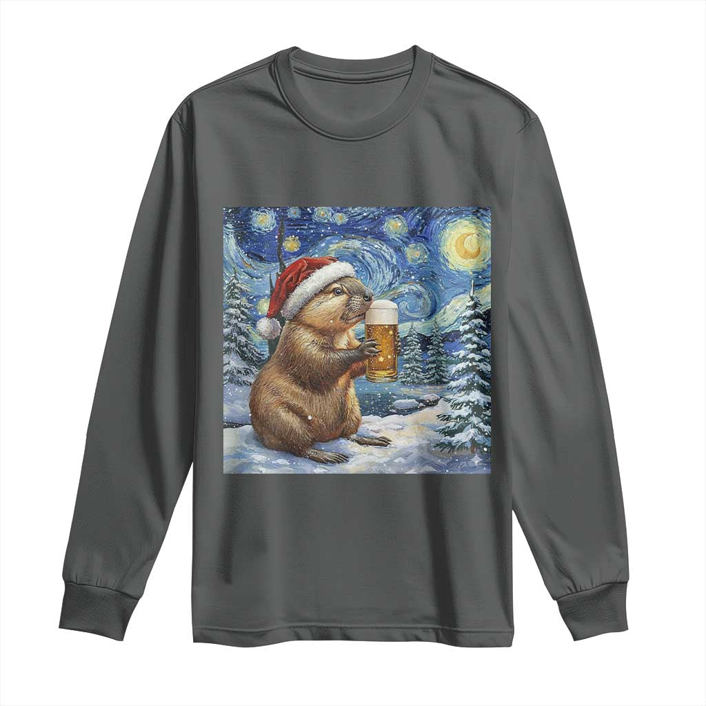 Otter Beer Christmas Long Sleeve Shirt Starry Night Van Gogh - Wonder Print Shop