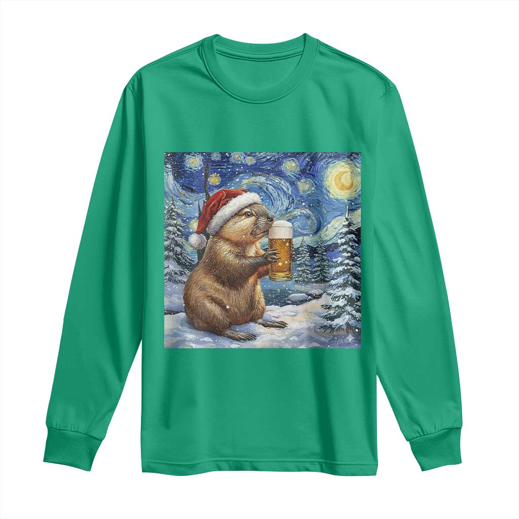 Otter Beer Christmas Long Sleeve Shirt Starry Night Van Gogh - Wonder Print Shop