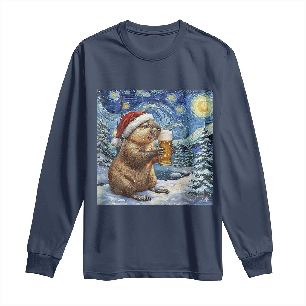 Otter Beer Christmas Long Sleeve Shirt Starry Night Van Gogh - Wonder Print Shop