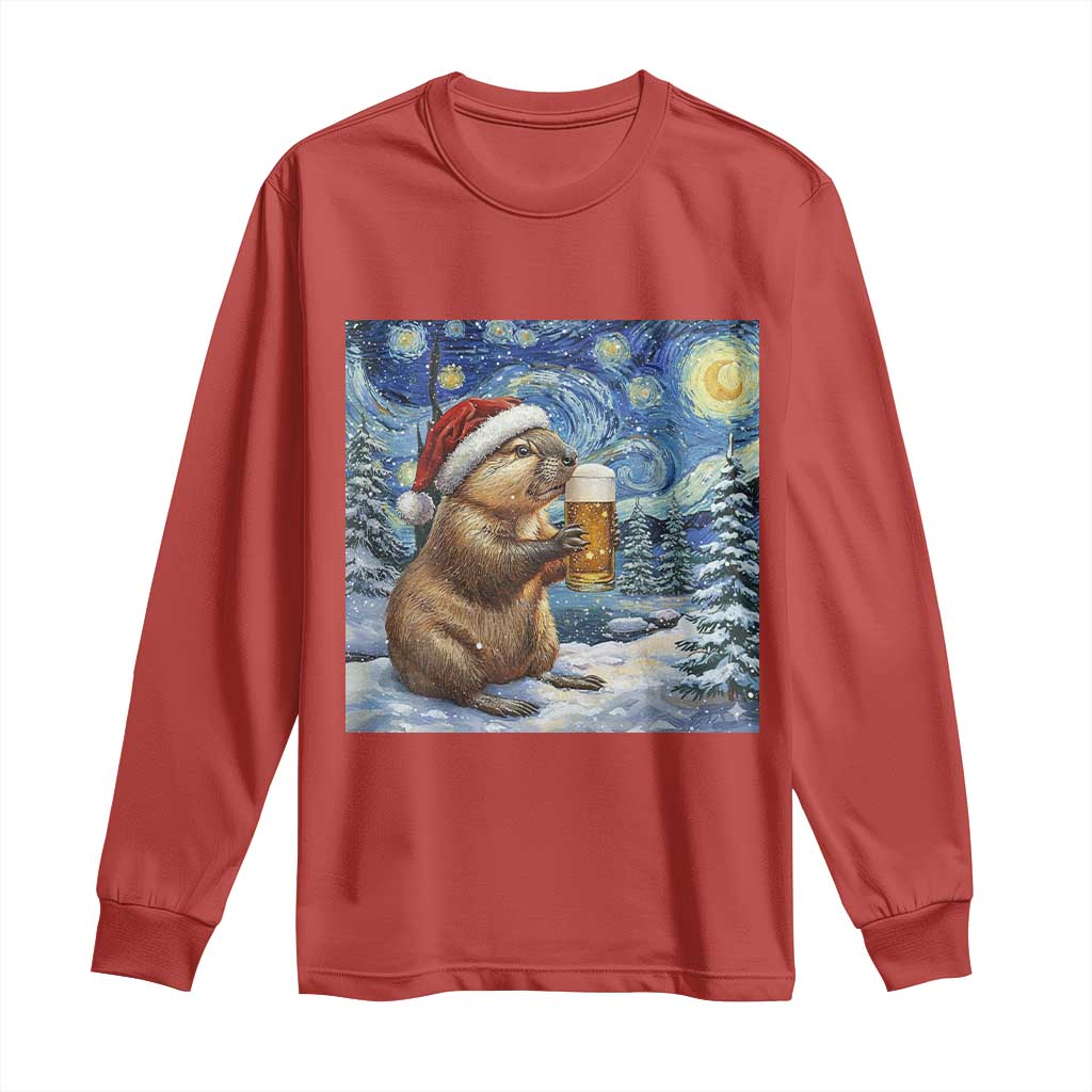 Otter Beer Christmas Long Sleeve Shirt Starry Night Van Gogh - Wonder Print Shop