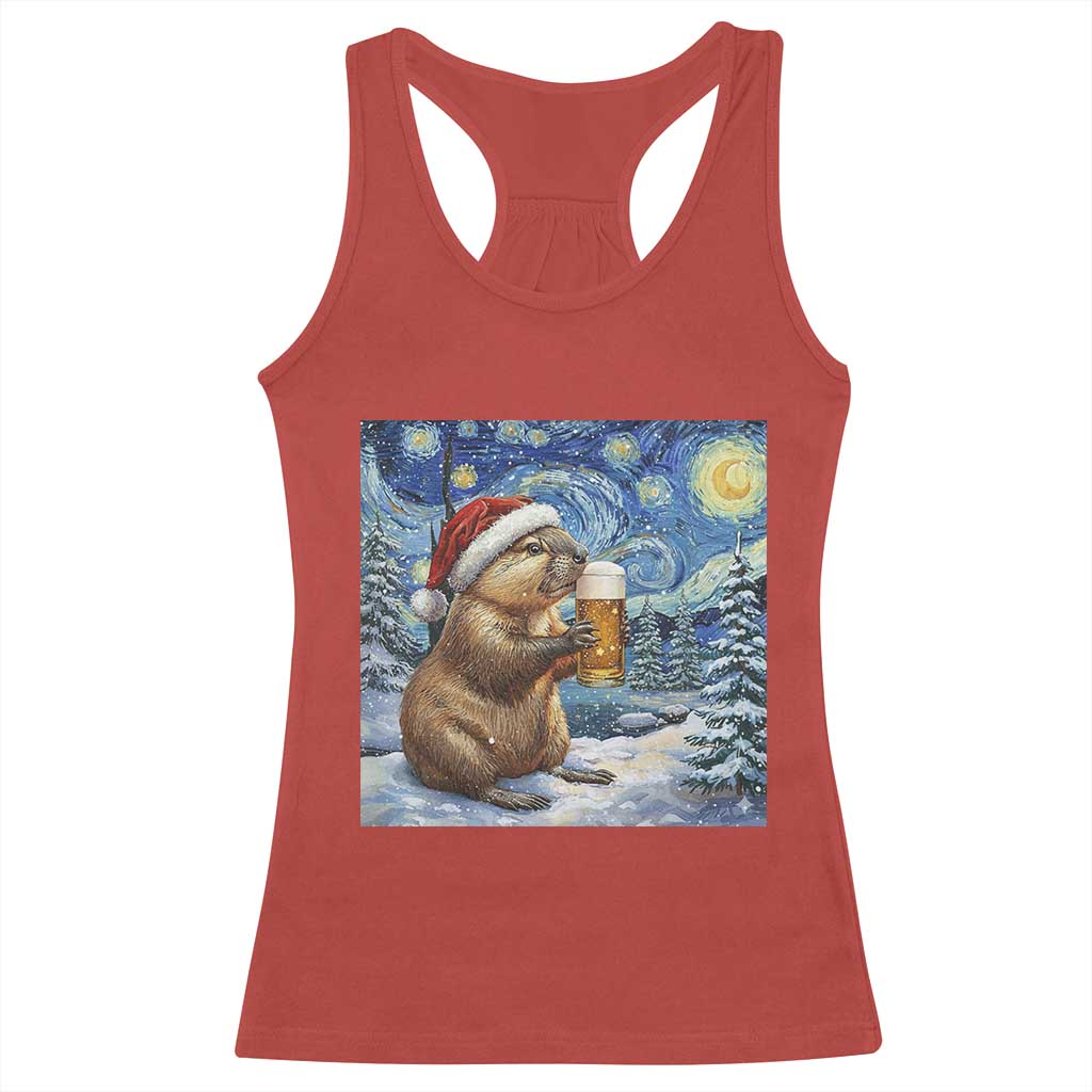 Otter Beer Christmas Racerback Tank Top Starry Night Van Gogh - Wonder Print Shop
