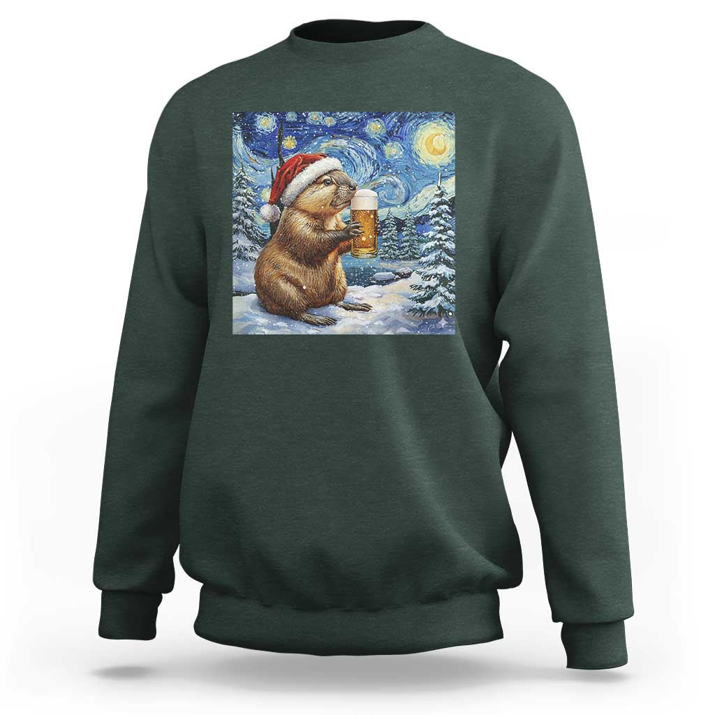 Otter Beer Christmas Sweatshirt Starry Night Van Gogh - Wonder Print Shop