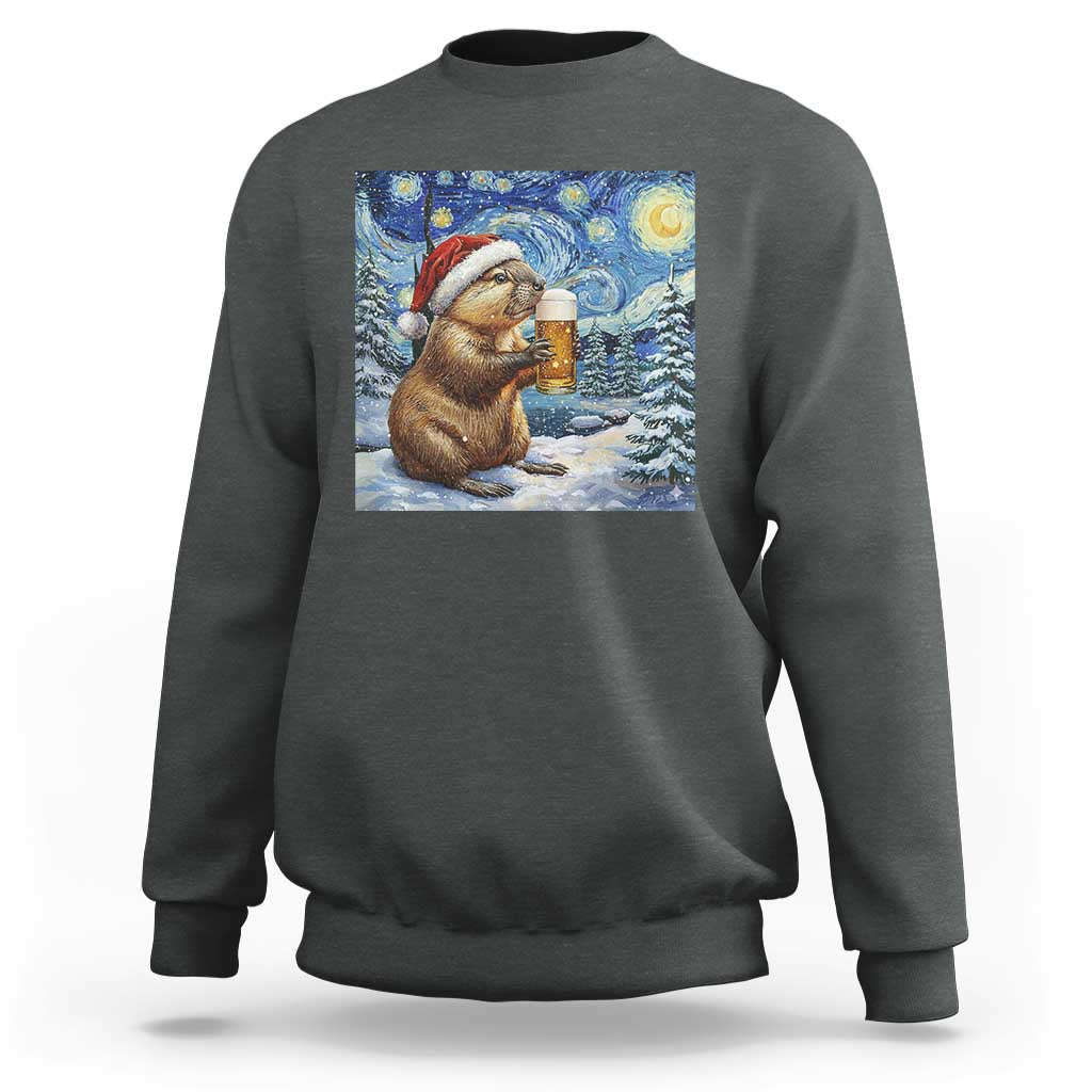 Otter Beer Christmas Sweatshirt Starry Night Van Gogh - Wonder Print Shop