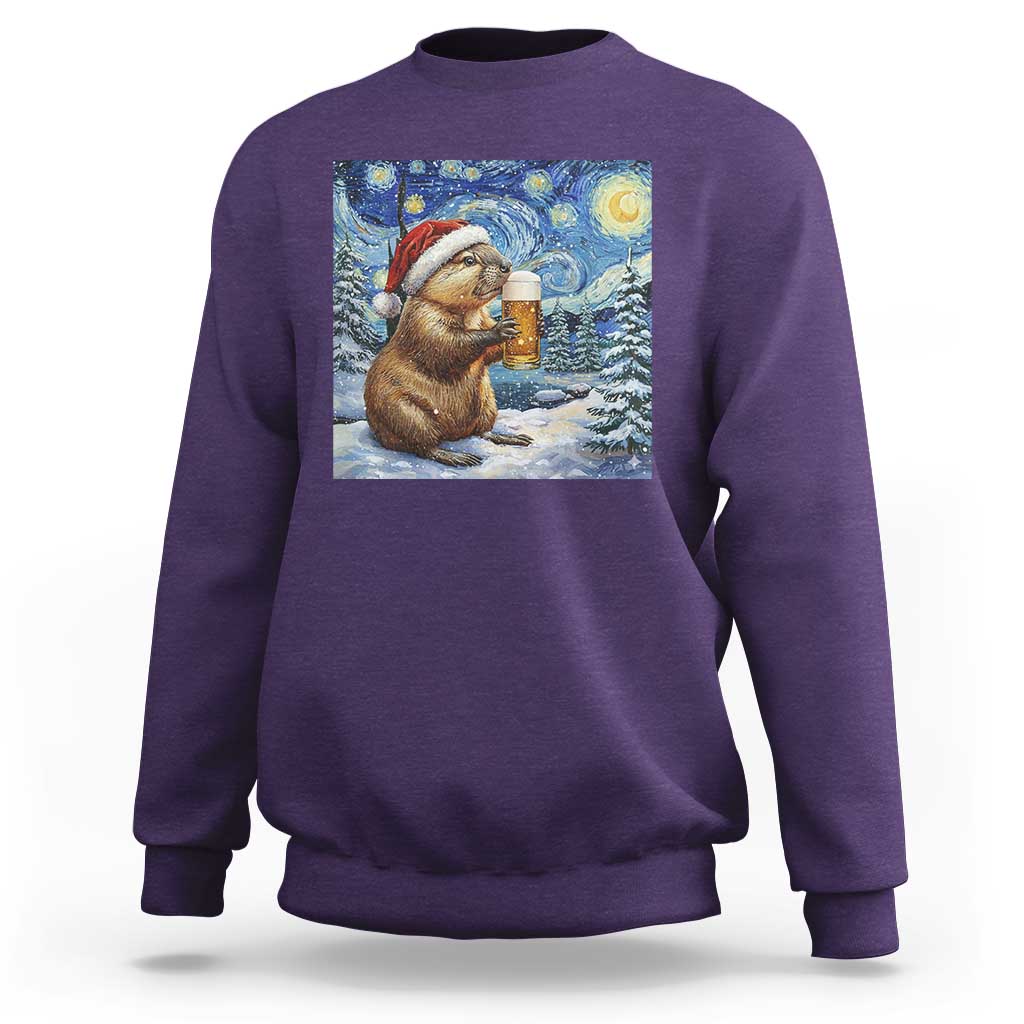 Otter Beer Christmas Sweatshirt Starry Night Van Gogh - Wonder Print Shop