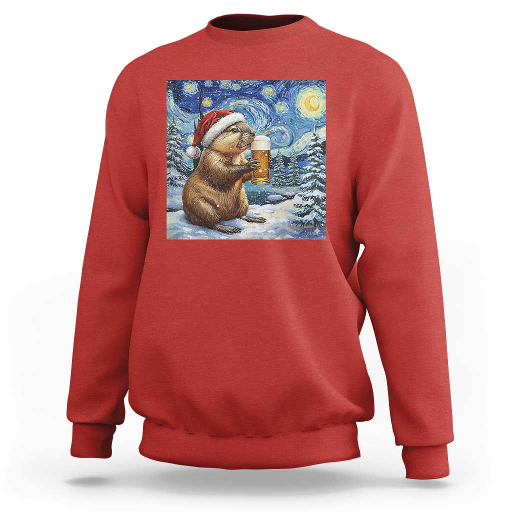 Otter Beer Christmas Sweatshirt Starry Night Van Gogh - Wonder Print Shop