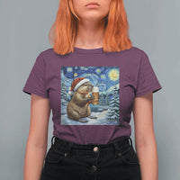 Otter Beer Christmas T Shirt For Women Starry Night Van Gogh - Wonder Print Shop