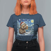Otter Beer Christmas T Shirt For Women Starry Night Van Gogh - Wonder Print Shop