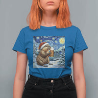 Otter Beer Christmas T Shirt For Women Starry Night Van Gogh - Wonder Print Shop