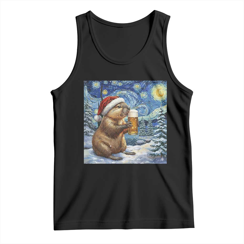 Otter Beer Christmas Tank Top Starry Night Van Gogh - Wonder Print Shop