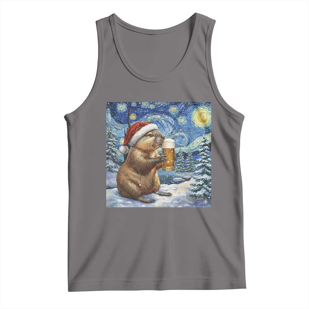 Otter Beer Christmas Tank Top Starry Night Van Gogh - Wonder Print Shop