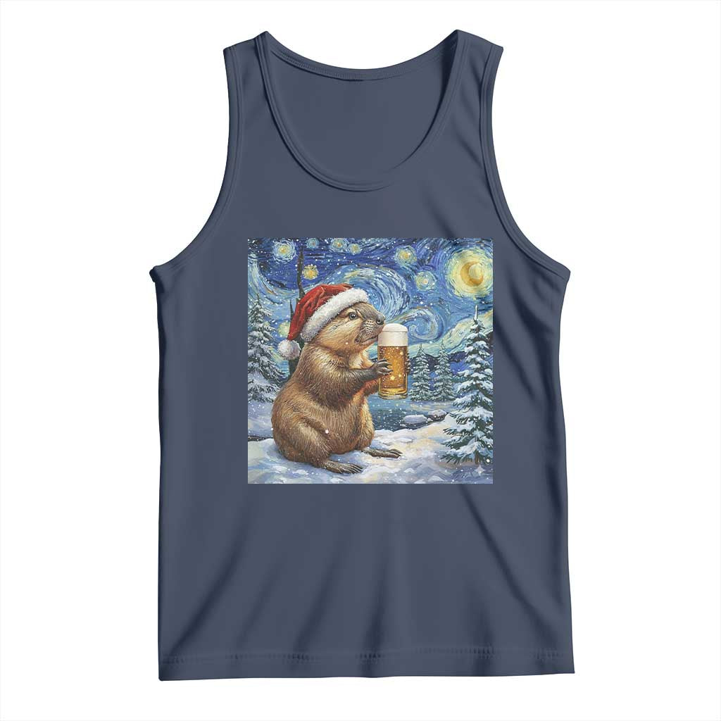 Otter Beer Christmas Tank Top Starry Night Van Gogh - Wonder Print Shop