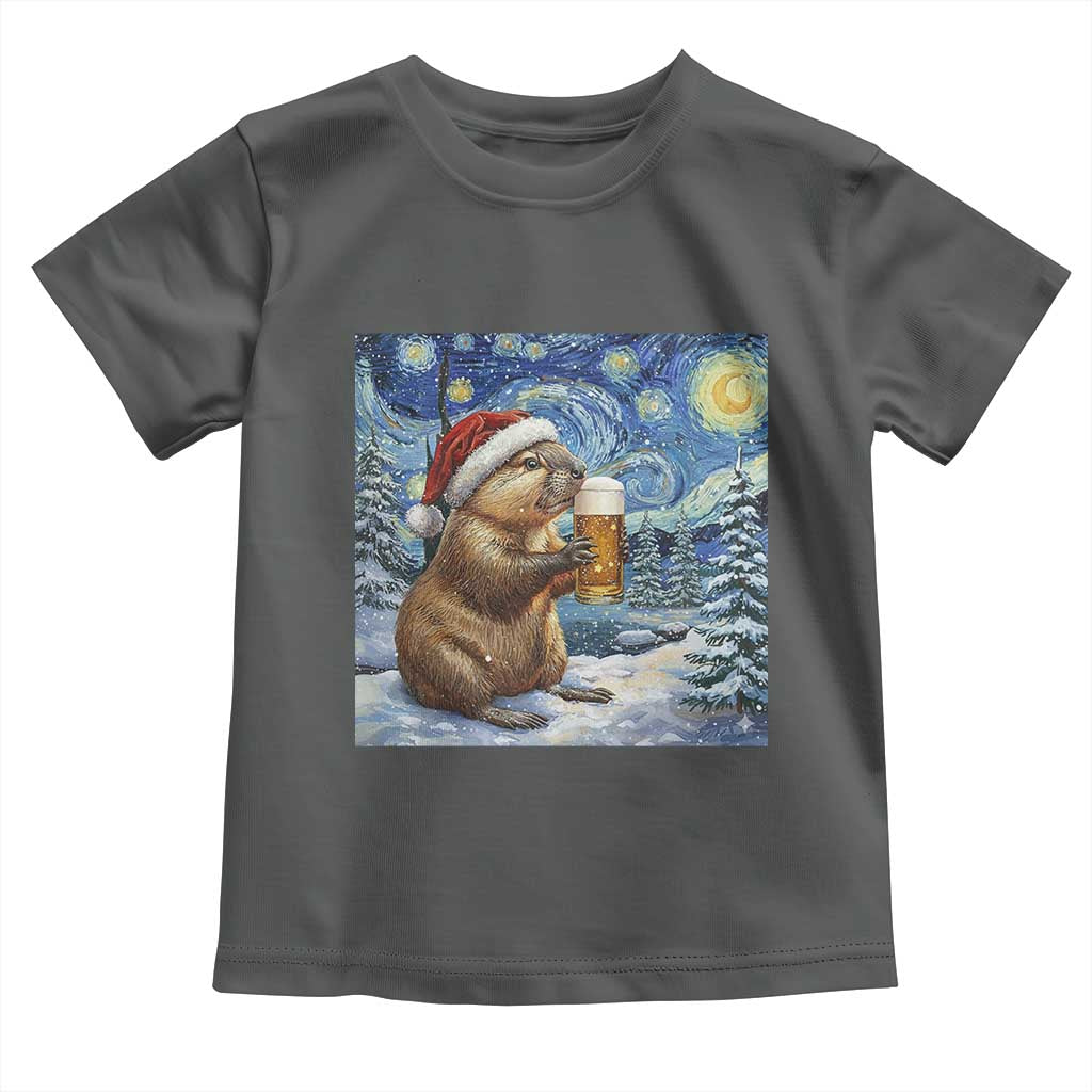 Otter Beer Christmas Toddler T Shirt Starry Night Van Gogh - Wonder Print Shop