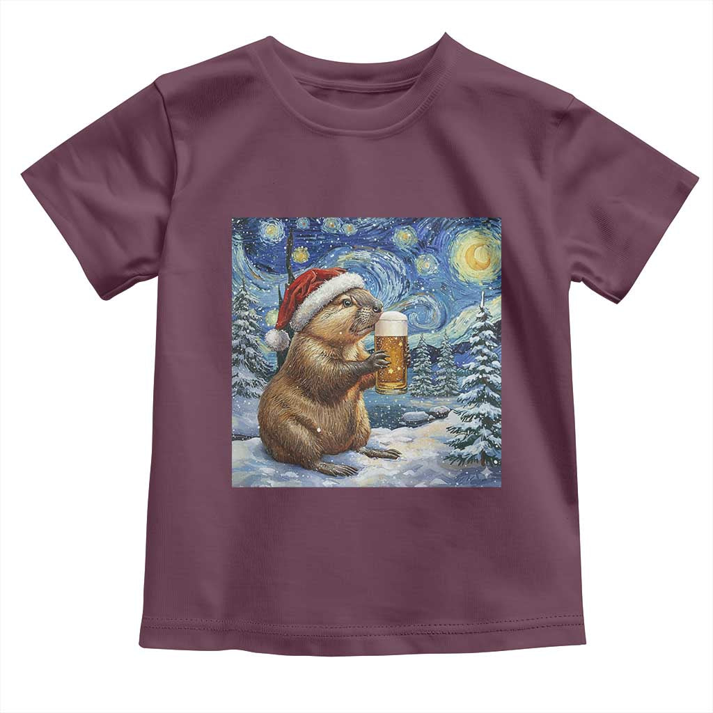 Otter Beer Christmas Toddler T Shirt Starry Night Van Gogh - Wonder Print Shop