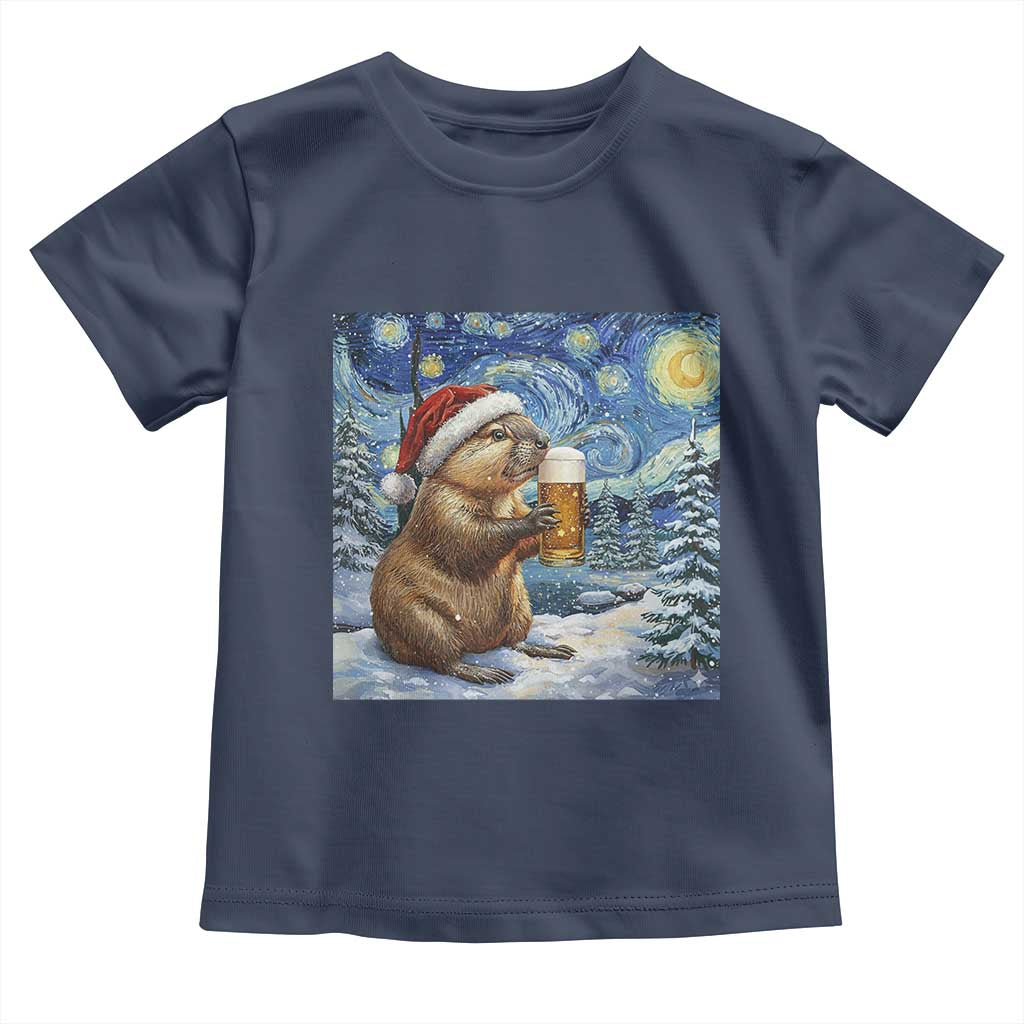 Otter Beer Christmas Toddler T Shirt Starry Night Van Gogh - Wonder Print Shop
