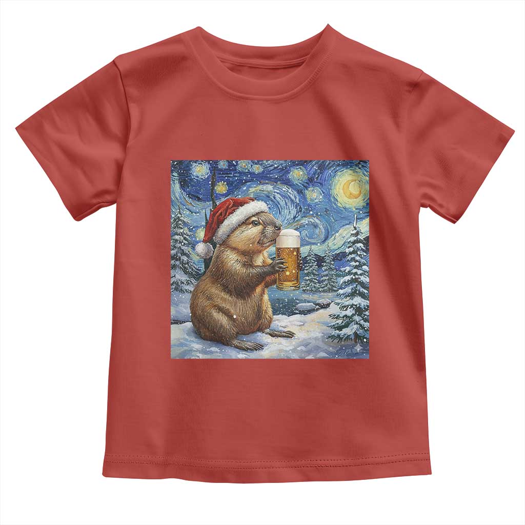 Otter Beer Christmas Toddler T Shirt Starry Night Van Gogh - Wonder Print Shop