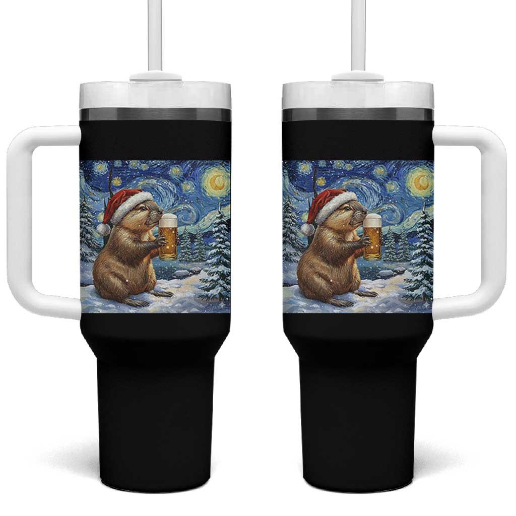 Otter Beer Christmas Tumbler With Handle Starry Night Van Gogh - Wonder Print Shop