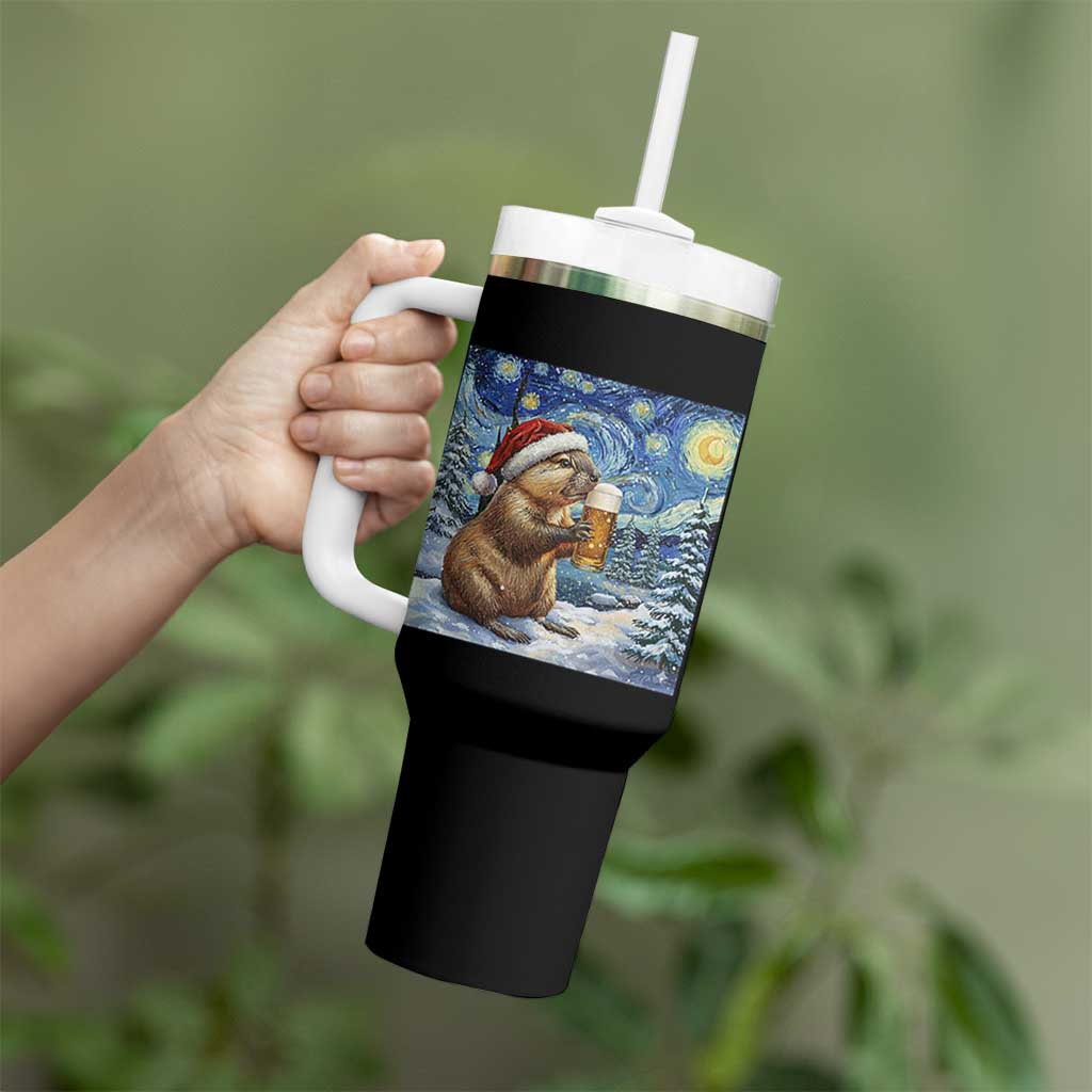 Otter Beer Christmas Tumbler With Handle Starry Night Van Gogh - Wonder Print Shop