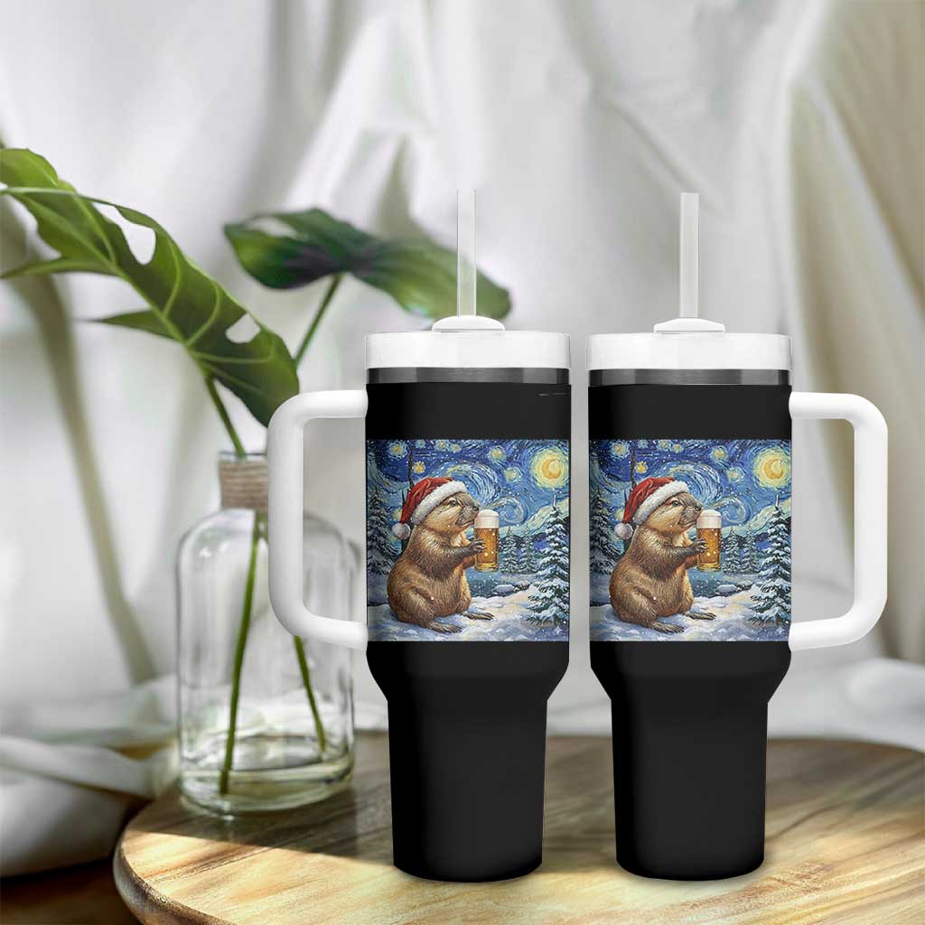 Otter Beer Christmas Tumbler With Handle Starry Night Van Gogh - Wonder Print Shop