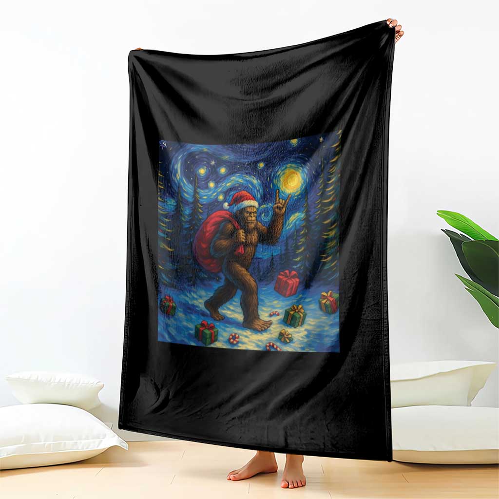 Bigfoot Christmas Throw Blanket Starry Night Van Gogh - Wonder Print Shop