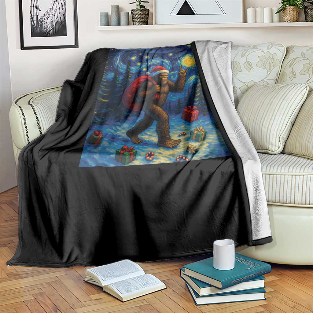 Bigfoot Christmas Throw Blanket Starry Night Van Gogh - Wonder Print Shop