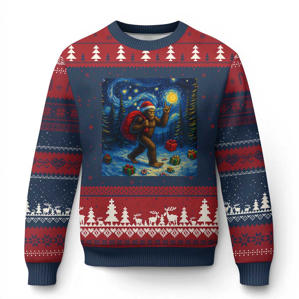 Bigfoot Xmas Ugly Christmas Sweater Starry Night Van Gogh - Wonder Print Shop