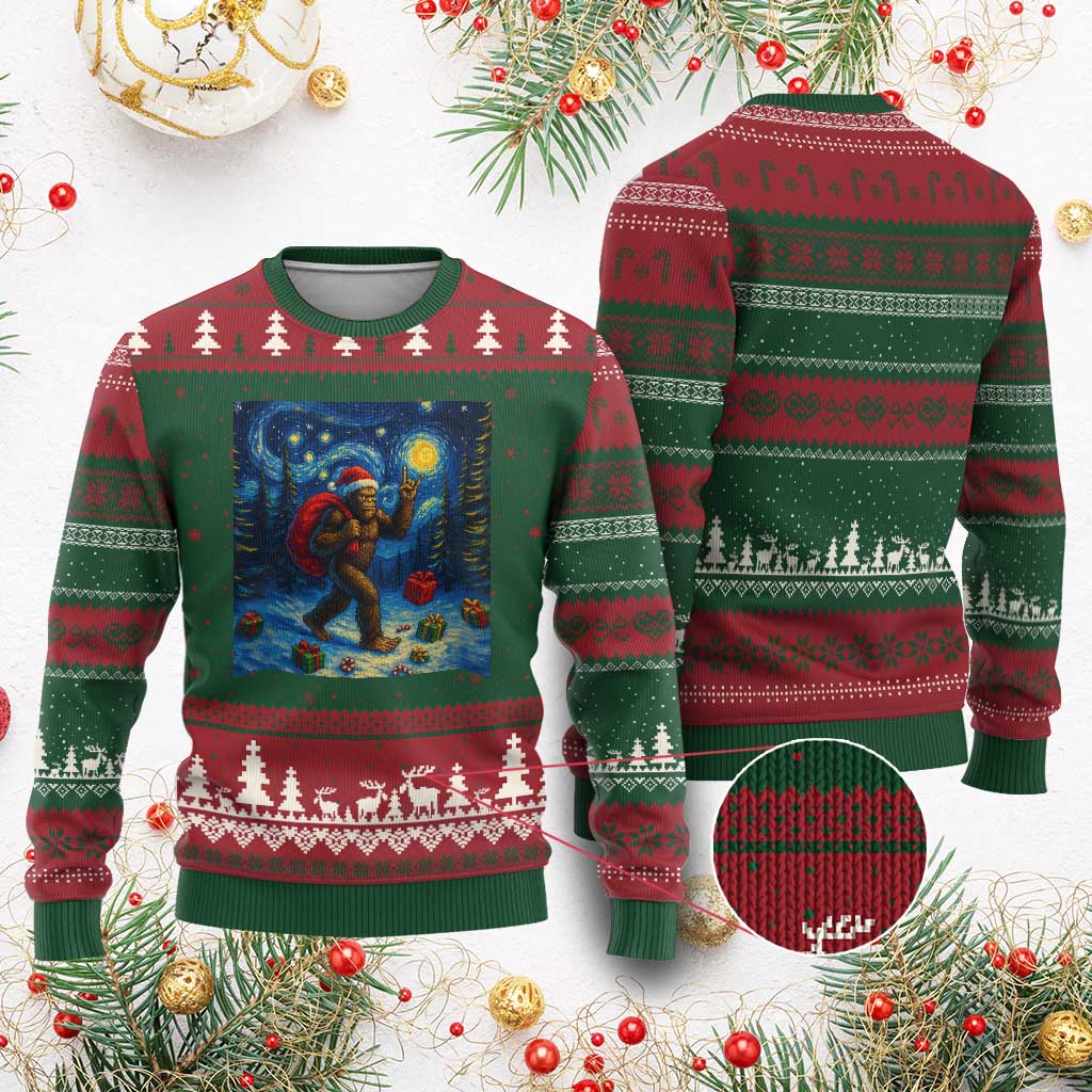 Bigfoot Xmas Ugly Christmas Sweater Starry Night Van Gogh - Wonder Print Shop