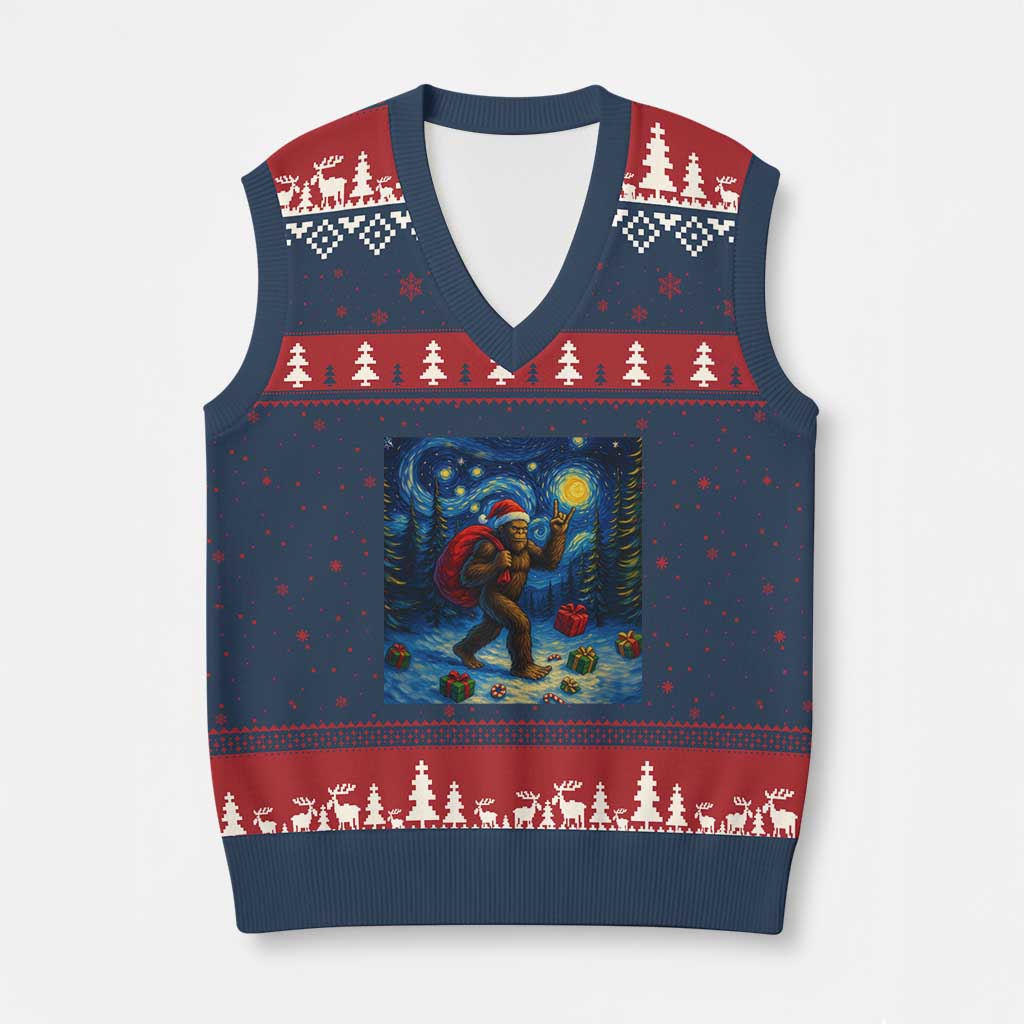 Bigfoot Xmas V-Neck Knit Sweater Vest Starry Night Van Gogh - Wonder Print Shop