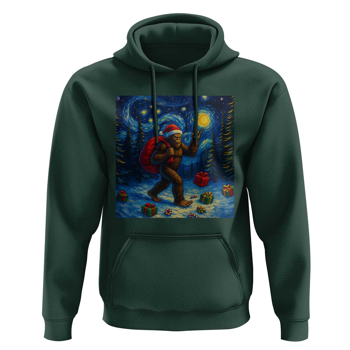 Bigfoot Christmas Hoodie Starry Night Van Gogh - Wonder Print Shop
