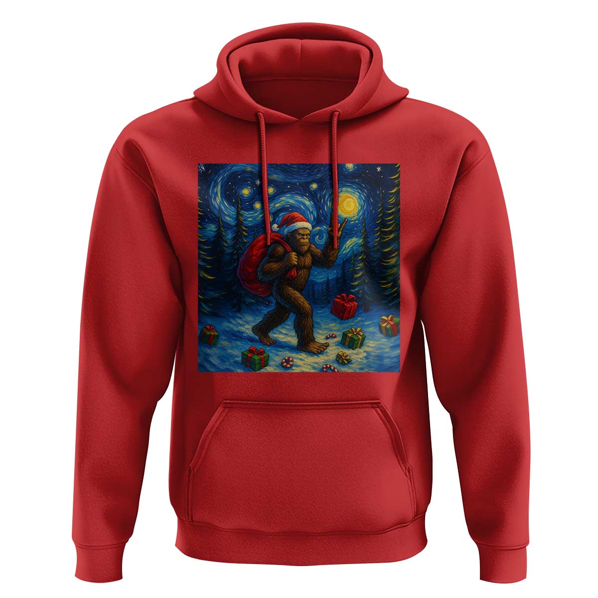 Bigfoot Christmas Hoodie Starry Night Van Gogh - Wonder Print Shop