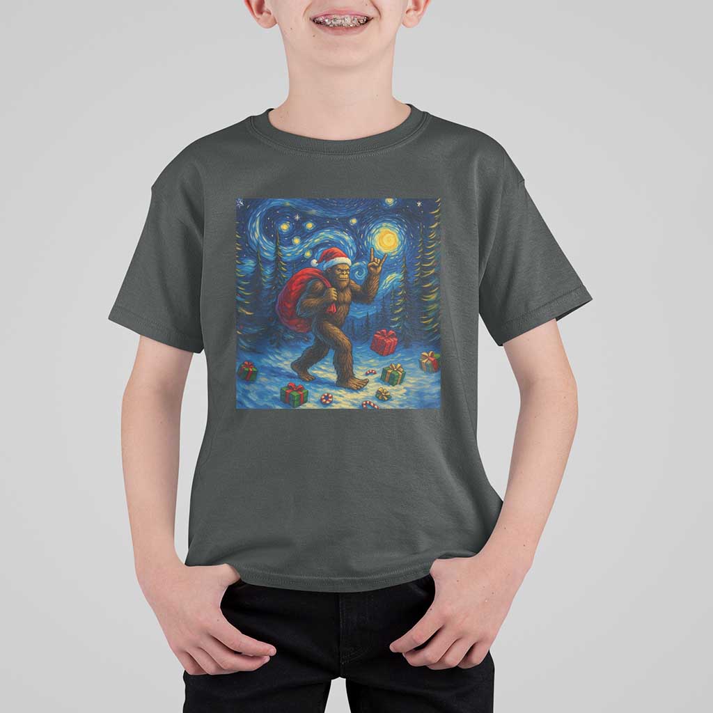 Bigfoot Christmas T Shirt For Kid Starry Night Van Gogh - Wonder Print Shop