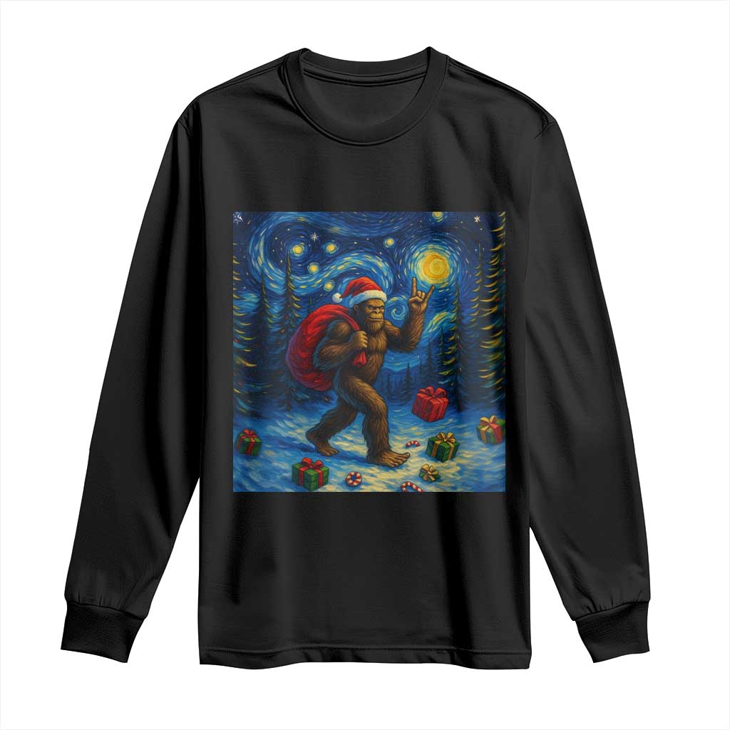 Bigfoot Christmas Long Sleeve Shirt Starry Night Van Gogh - Wonder Print Shop