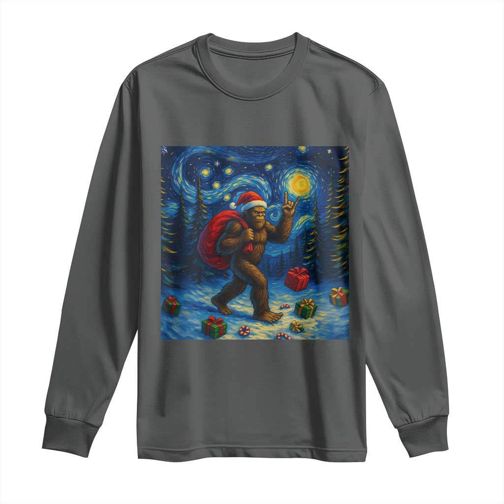 Bigfoot Christmas Long Sleeve Shirt Starry Night Van Gogh - Wonder Print Shop