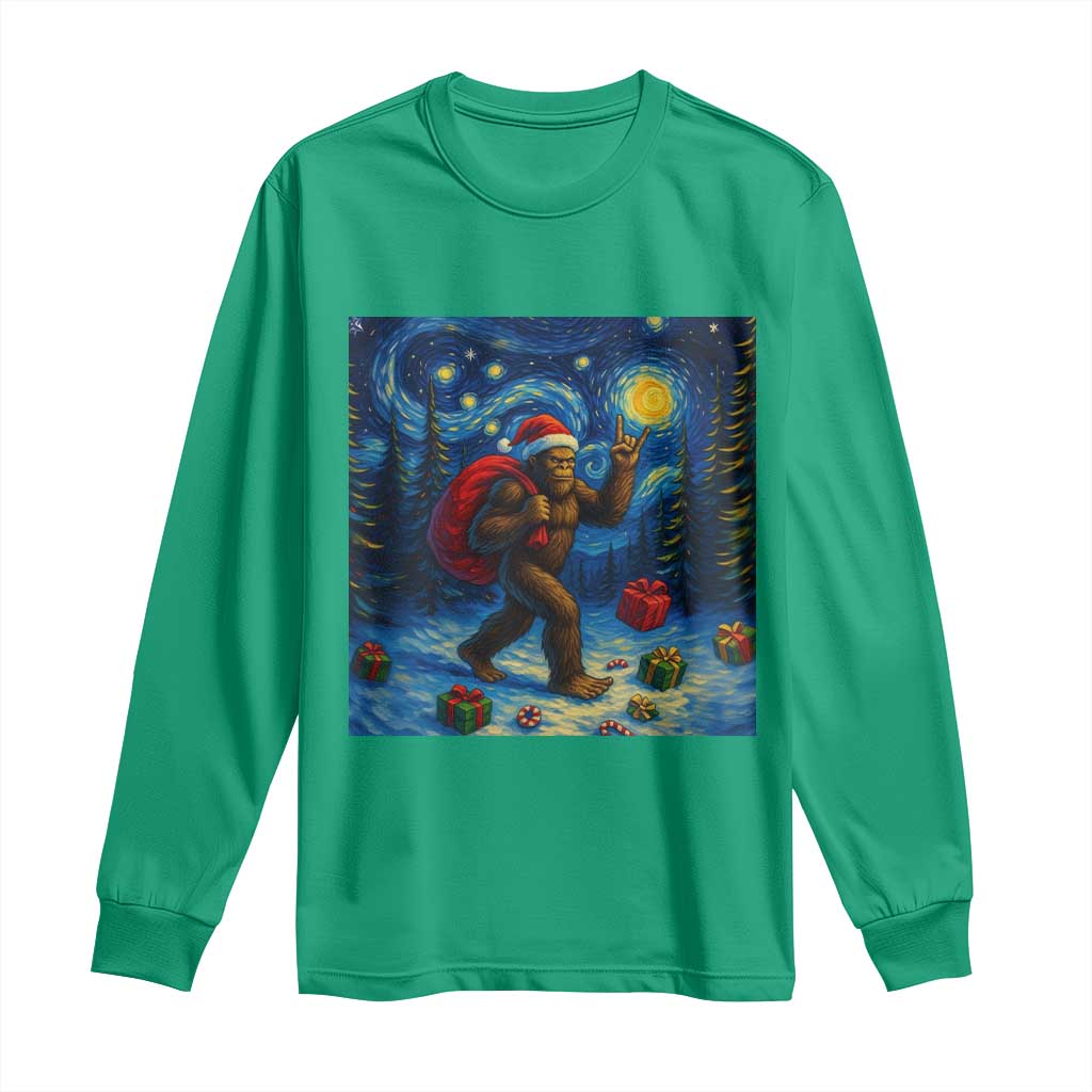 Bigfoot Christmas Long Sleeve Shirt Starry Night Van Gogh - Wonder Print Shop