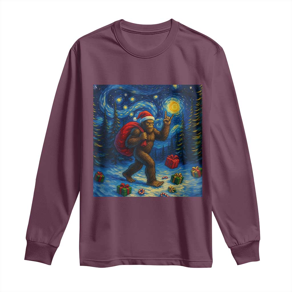 Bigfoot Christmas Long Sleeve Shirt Starry Night Van Gogh - Wonder Print Shop