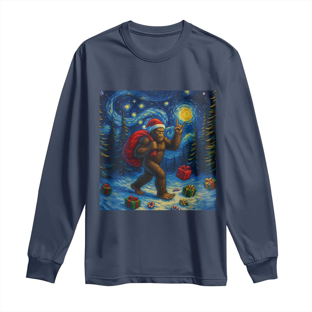 Bigfoot Christmas Long Sleeve Shirt Starry Night Van Gogh - Wonder Print Shop