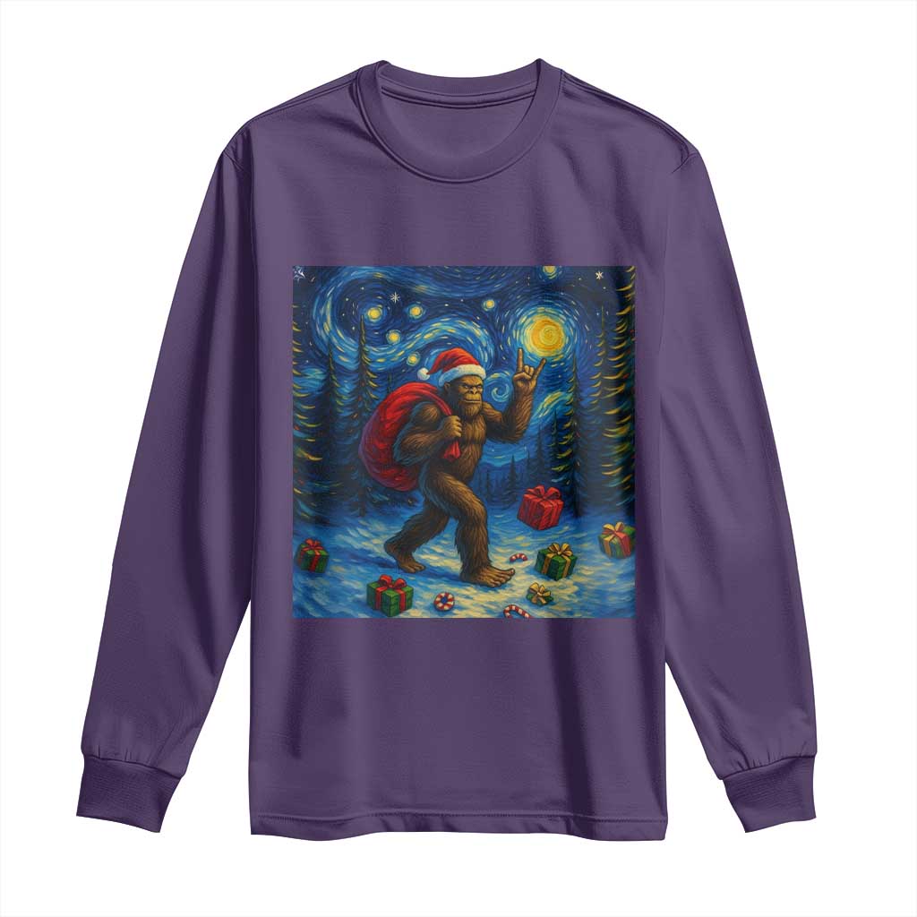 Bigfoot Christmas Long Sleeve Shirt Starry Night Van Gogh - Wonder Print Shop