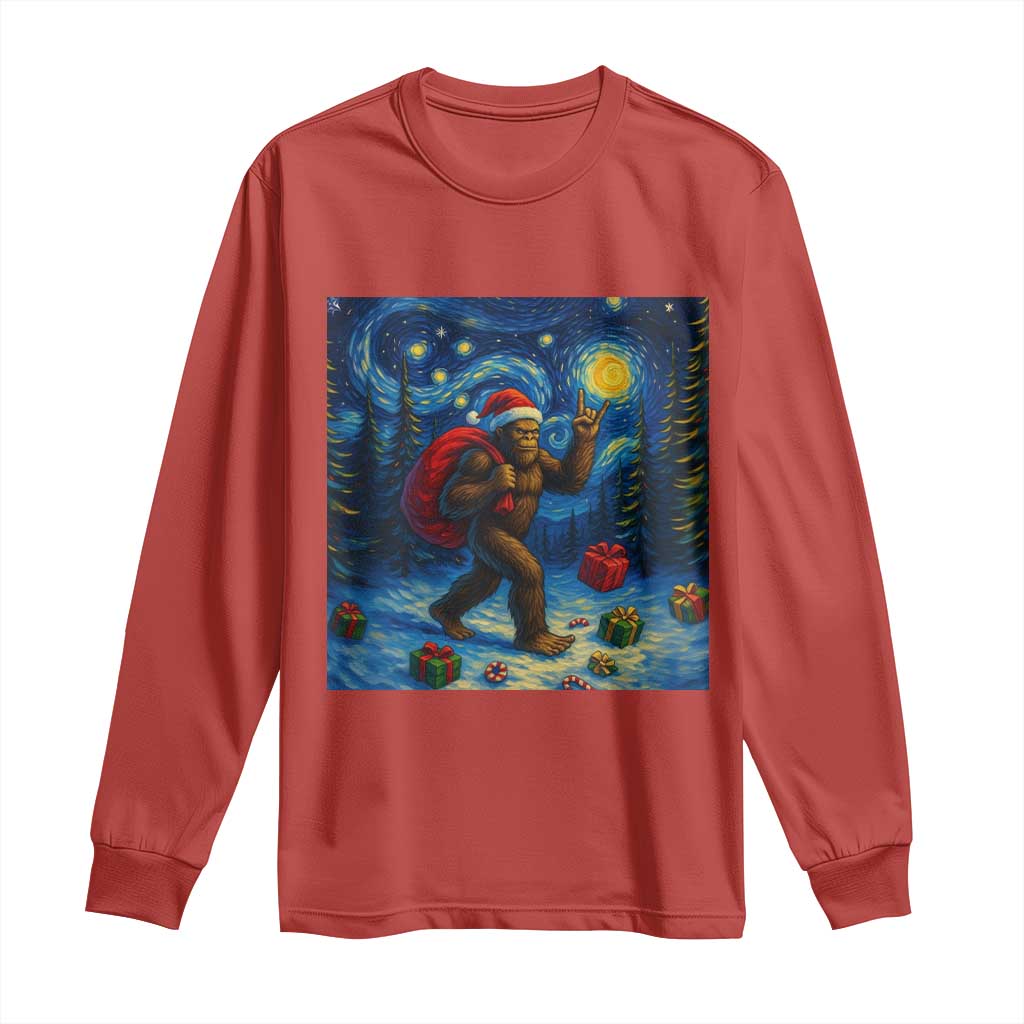 Bigfoot Christmas Long Sleeve Shirt Starry Night Van Gogh - Wonder Print Shop