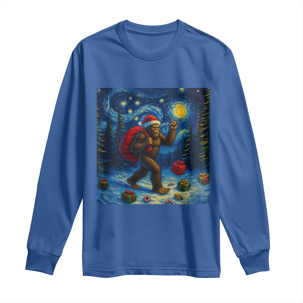 Bigfoot Christmas Long Sleeve Shirt Starry Night Van Gogh - Wonder Print Shop