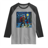 Bigfoot Christmas Raglan Shirt Starry Night Van Gogh - Wonder Print Shop
