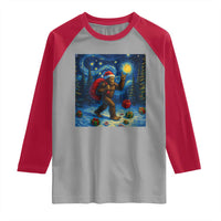 Bigfoot Christmas Raglan Shirt Starry Night Van Gogh - Wonder Print Shop